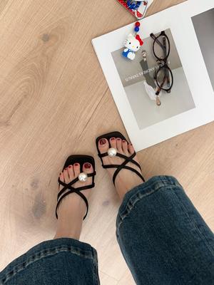 Модные женские туфли-шлепанцы с бусинами на шнурке, мягкие шлепанцы, летние клоги, женские модные резиновые шлепанцы 2025, удобные, плоская подошва, пляжные, роскошные