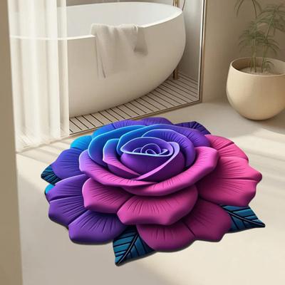 3D Ковер с розовым цветком Нескользящий Моющийся Впитывающий Плюшевый Коврик Неправильной формы Цветочный Ковер Для Внутренней Гостиной Спальни Ванной Кухни Декорация