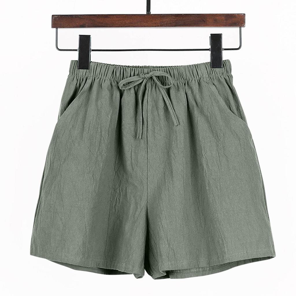 Casual Shorts High Waisted Cotton Hemp Straight Leg Wide Leg Pants