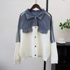 Модная джинсовая куртка-свитер с лоскутным шитьем, новый дизайн осени и зимы, свободный повседневный универсальный вязаный кардиган для женщин