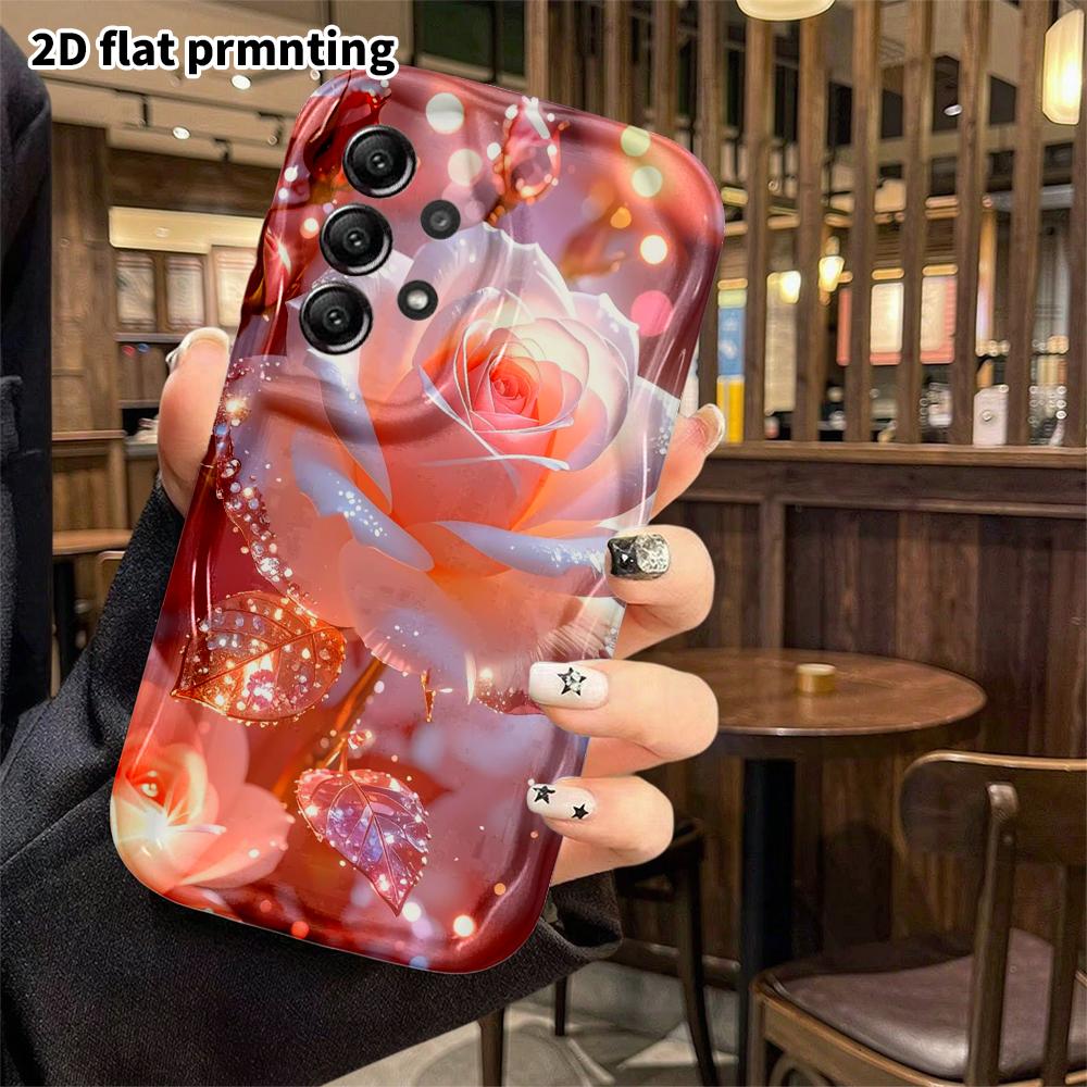 Phone Case: 2D flat, fits Samsung Galaxy A34 A35 M05 M06 S20 S22 S21 FE Plus 5G, glittery pink rose, perfect Christmas and Halloween holiday gift