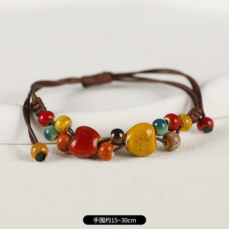 Retro Ceramic Flower Woven Bracelet Niche Literary Hand Rope Small Fresh Bell Bracelet Female
