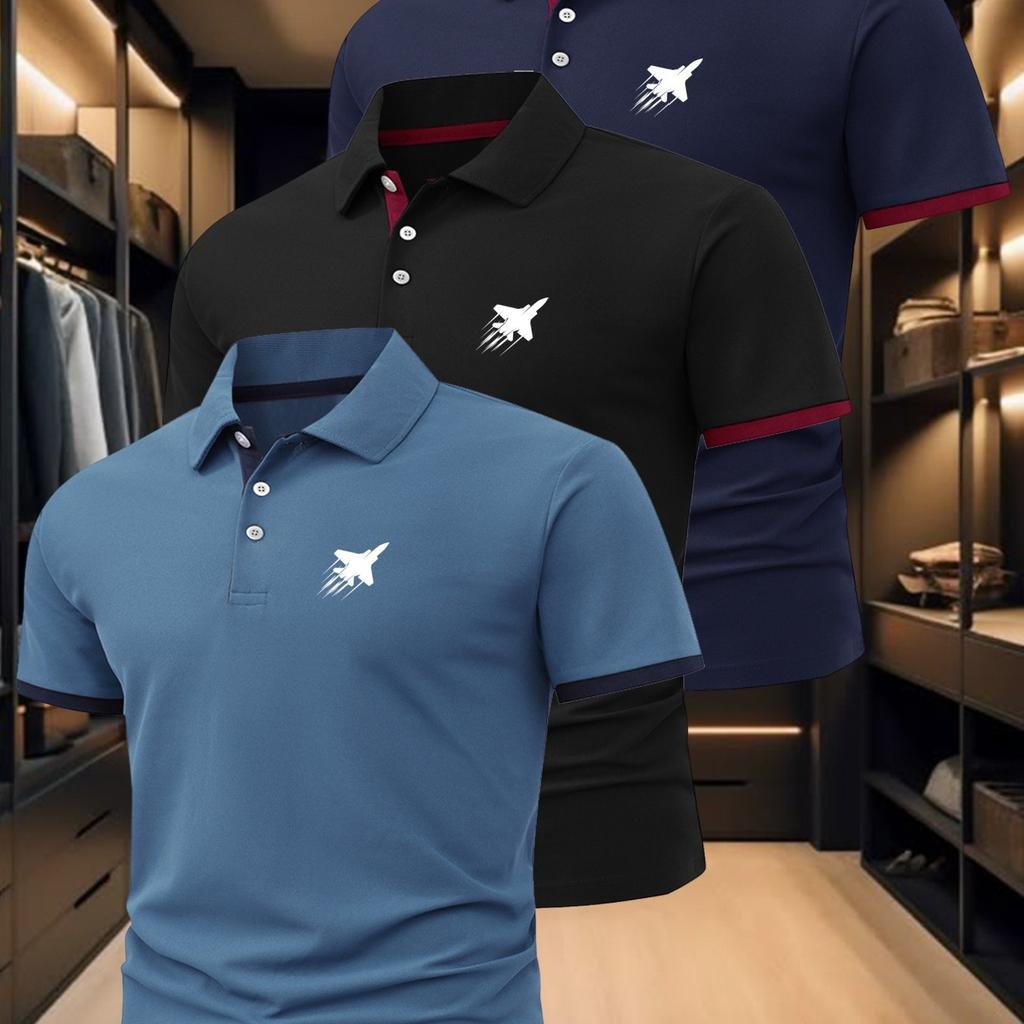 3Pcs Set Men's Polo Shirt, Fashionable Business Casual Lapel, Summer Breathable Short Sleeve Comfortable Lapel Polo Shirt Top, Gift