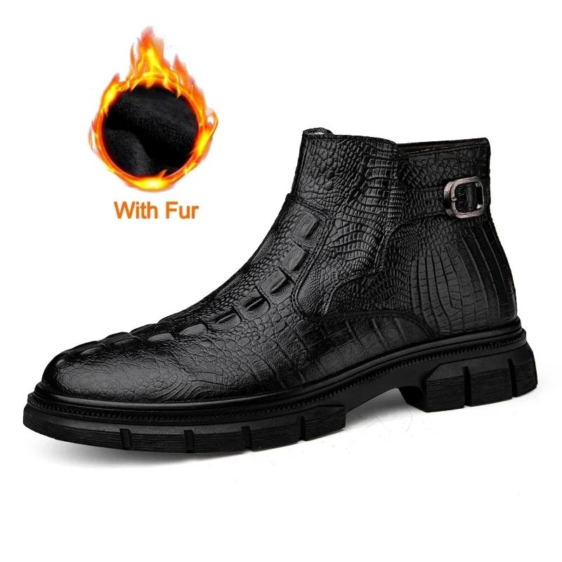 2024 Новые зимние модные мужские ботинки из натуральной кожи в итальянском стиле, повседневные высокие туфли для мужчин на плоской подошве, дизайнерские ботильоны, большие размеры 37-47