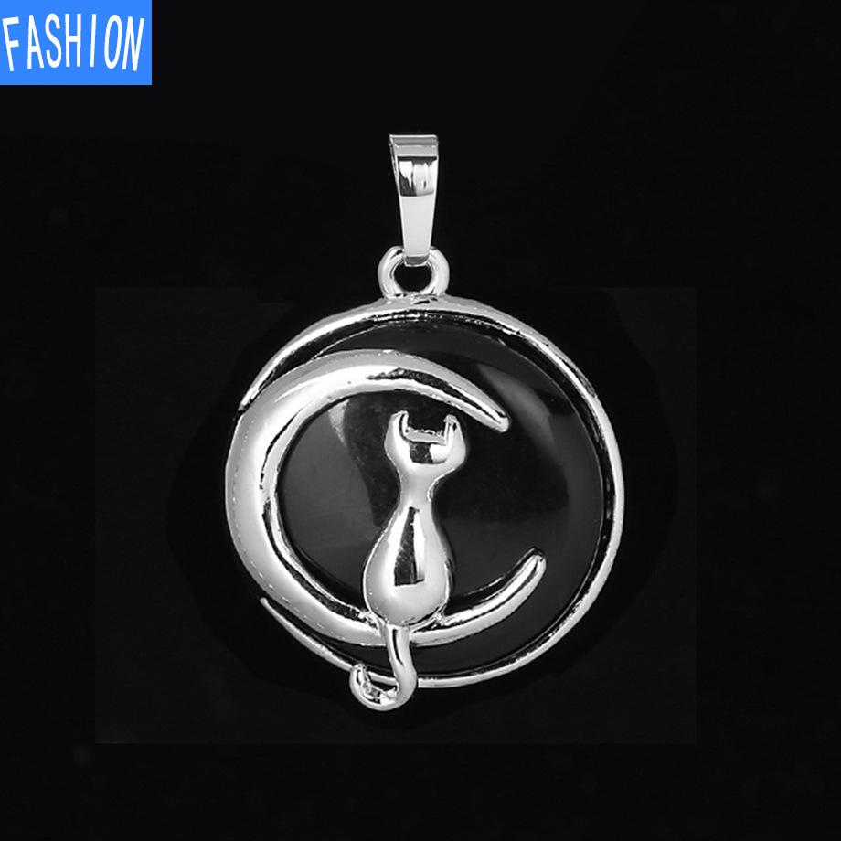 Кулон «Китти и Луна» из натурального камня с полой спиной и хрустальным ожерельем с подвеской «Милая девушка»