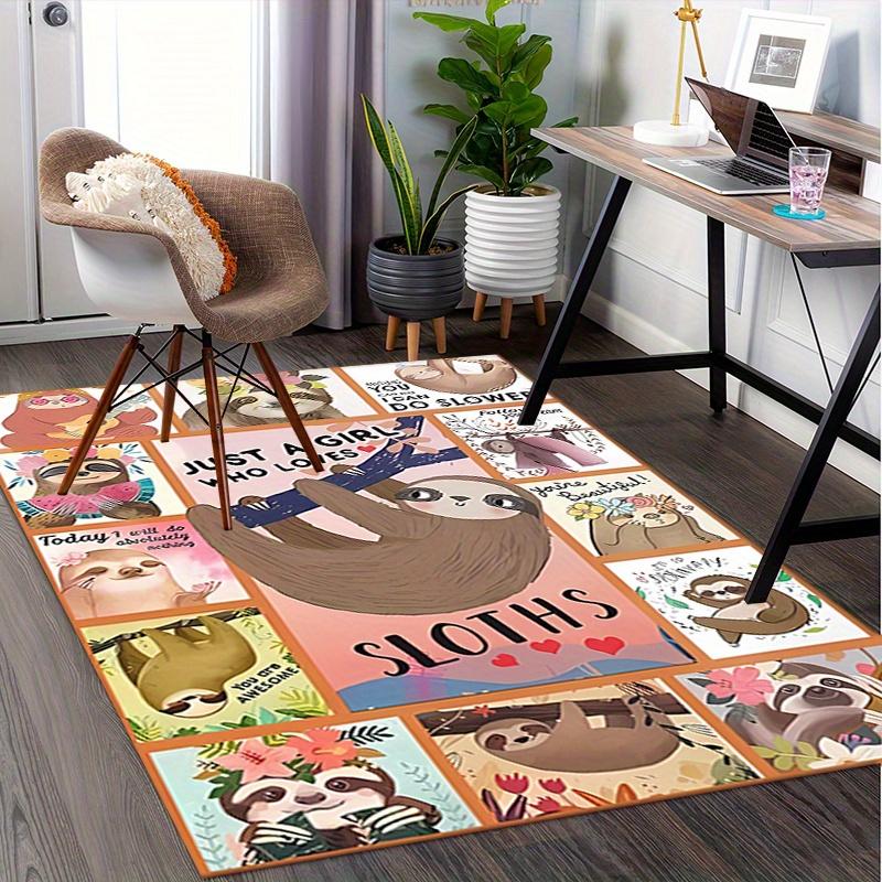 1pc Sloths,Inspirational Quotes,Cute Art Office Carpet Soft Polyester Entrance Carpet Washable Non s