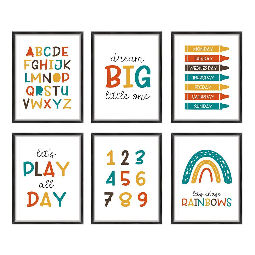 Радужный алфавит, цифры, красочный художественный постер, детский образовательный постер, без рамки, холст, картина для детской комнаты, настенная картина для домашнего декора