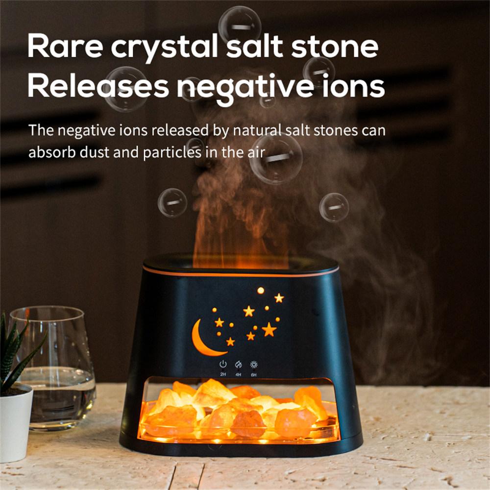 USB Salt Stone Flame Diffuser 3D Fire Effect Air Humidifier with 7 Color Lights for Home/Office Desktop