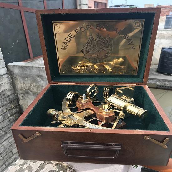 Морской секстант из латуни 22,86 см с деревянным футляром, навигационный секстант | Рабочий секстант, астролябия, функциональный антикварный секстант