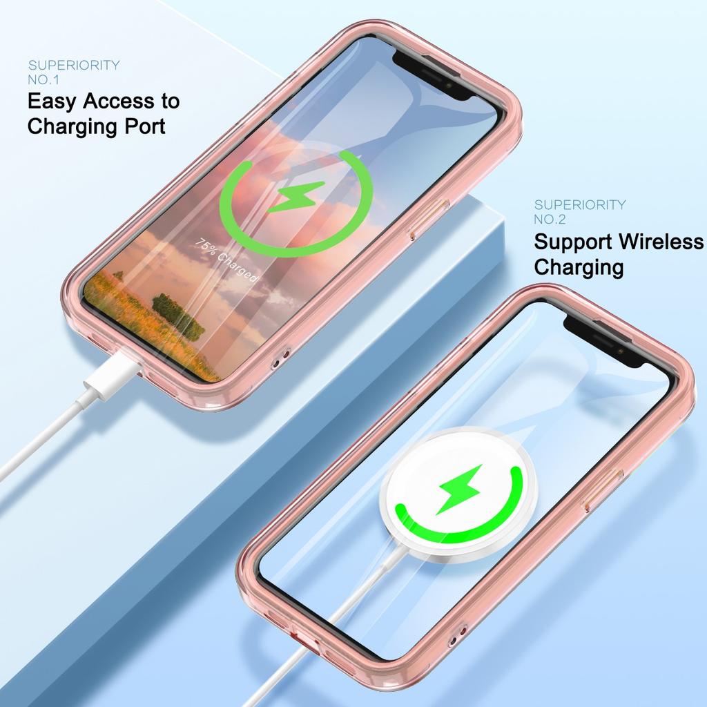 For iPhone 14 Magnetic Case PC+TPU Shockproof Phone Cover with PET Screen Film