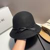 Autumn and winter Hepburn style wool top hat elegant bow dome small edge basin hat French retro celebrity style bucket hat