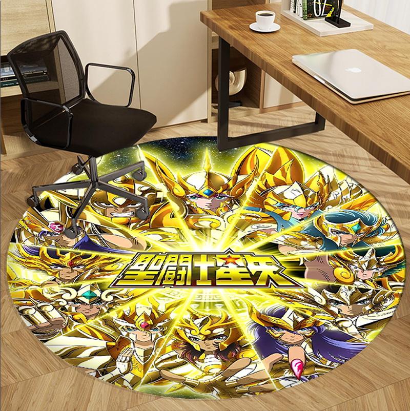 Saint Seiya Pattern Round Rug, Indoor/Outdoor Mat, for Picnic, Gameroom, Bedroom, Office, Living Room, Home Decor Carpet, Birthday Gift