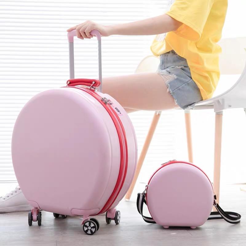 18 Inch Carry On Travel Suitcase Set Cabin Rolling Luggage Bag Trolley Suitcase Case Women Girls Kids Rounded Luggage Set Wheels