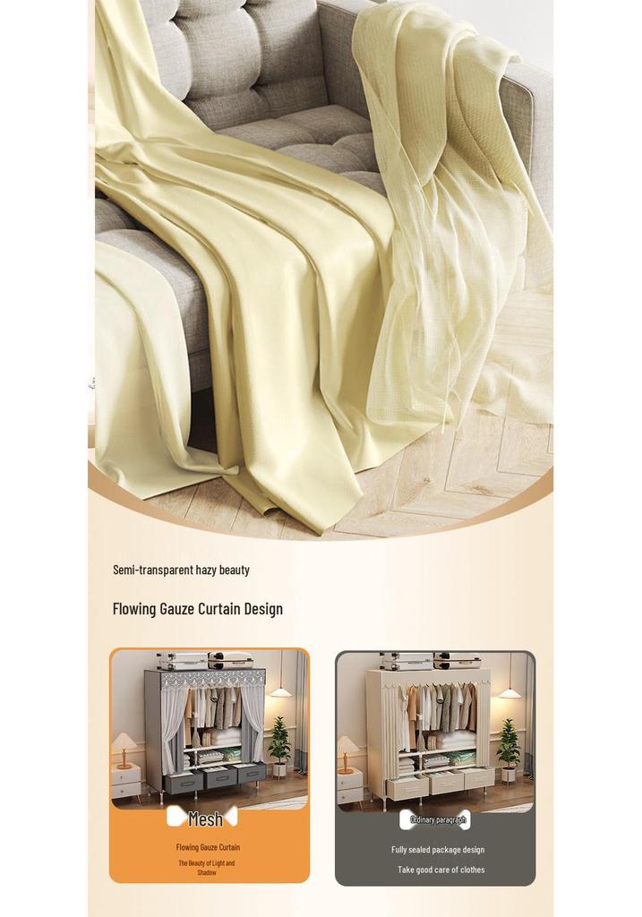 Sturdy Polyester Fabric Wardrobe with Reinforced Steel Pipes