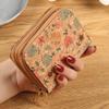 Retro Cork Print Leather Double Zipper Card Holder Wallet - Large Capacity and Portable