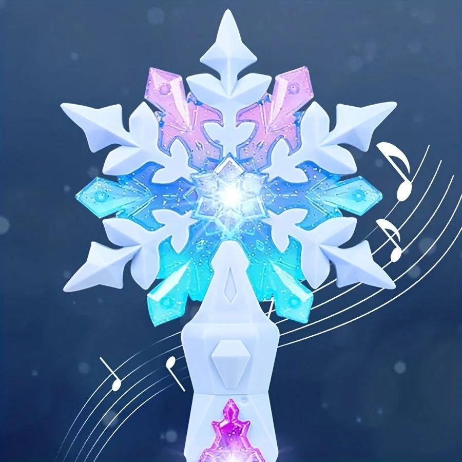 Non-Toxic Princess Snow Wand Toy Fairy Children Glowing Wands Christmas Halloween Children Toys Snowflake Light Sound Sticks Kid Cosplay