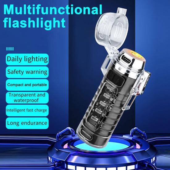 Multifunction Flashlight Life Waterproof Type-C Rechargeable Super Bright Portable Outdoor Fishing Hiking Camping Mini Igniter LED Torch