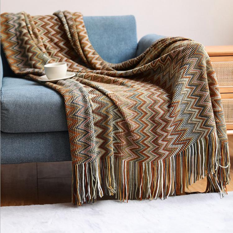 Вязаное одеяло Bohemia Light Luxury Вязаное бархатное одеяло Line Одеяло для дивана Одеяло для офиса Одеяло для кондиционера