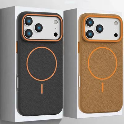 Чехол с текстурой натуральной кожи класса люкс для iPhone 17 16 15 Pro Max 17Pro Для Magsafe Магнитные силиконовые чехлы Для iPhone 14 13 Pro Max Чехол