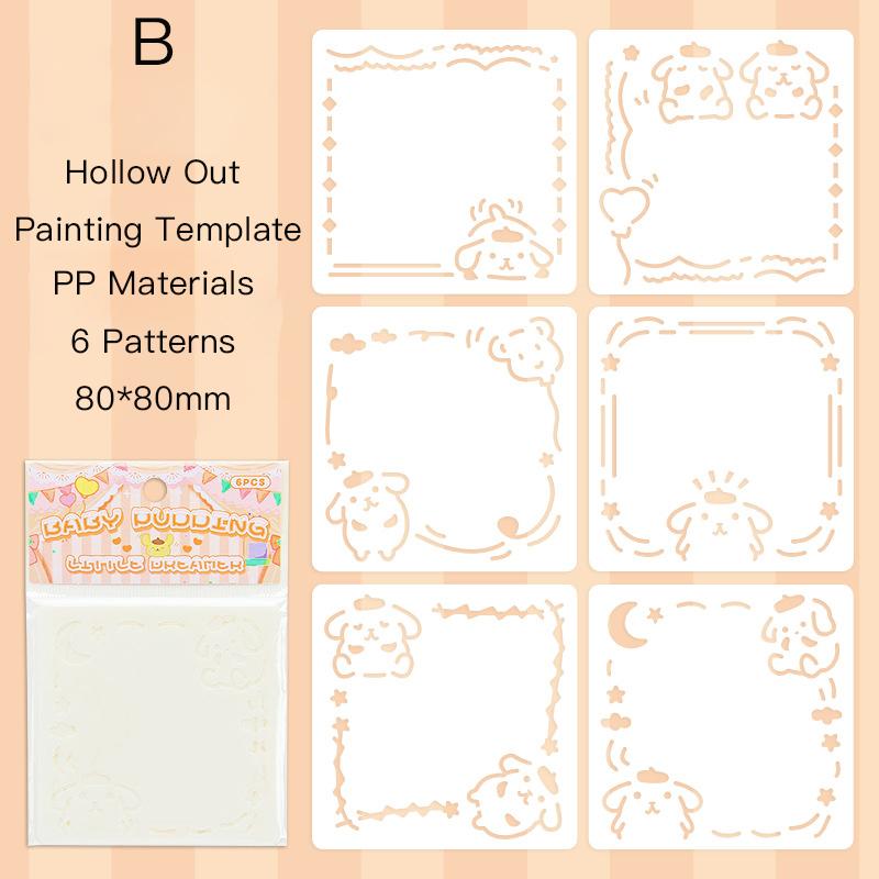 Journamm 6Sheets Hollow Flower Cartoon Drawing Template Diary DIY Graffiti Decor Painting Scrap Booking Decoration Album Crafts