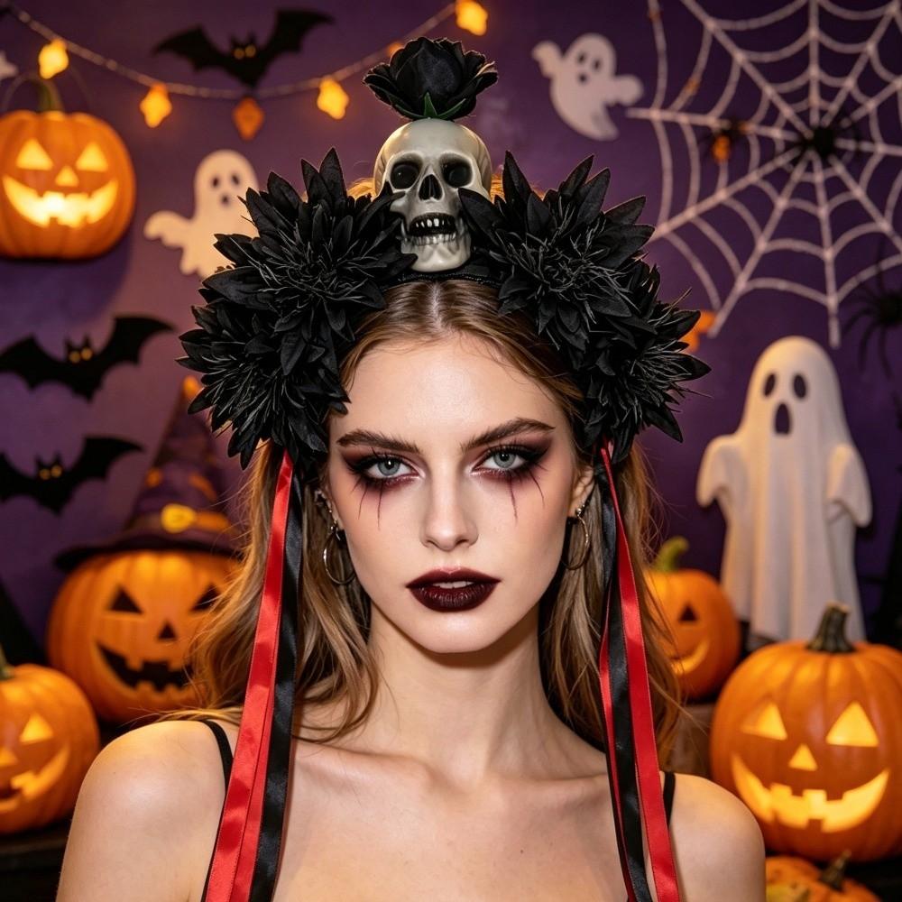 Simulated Flower Halloween Skull Headband Spider Skull Halloween Flower Hairband Cosplay Costume
