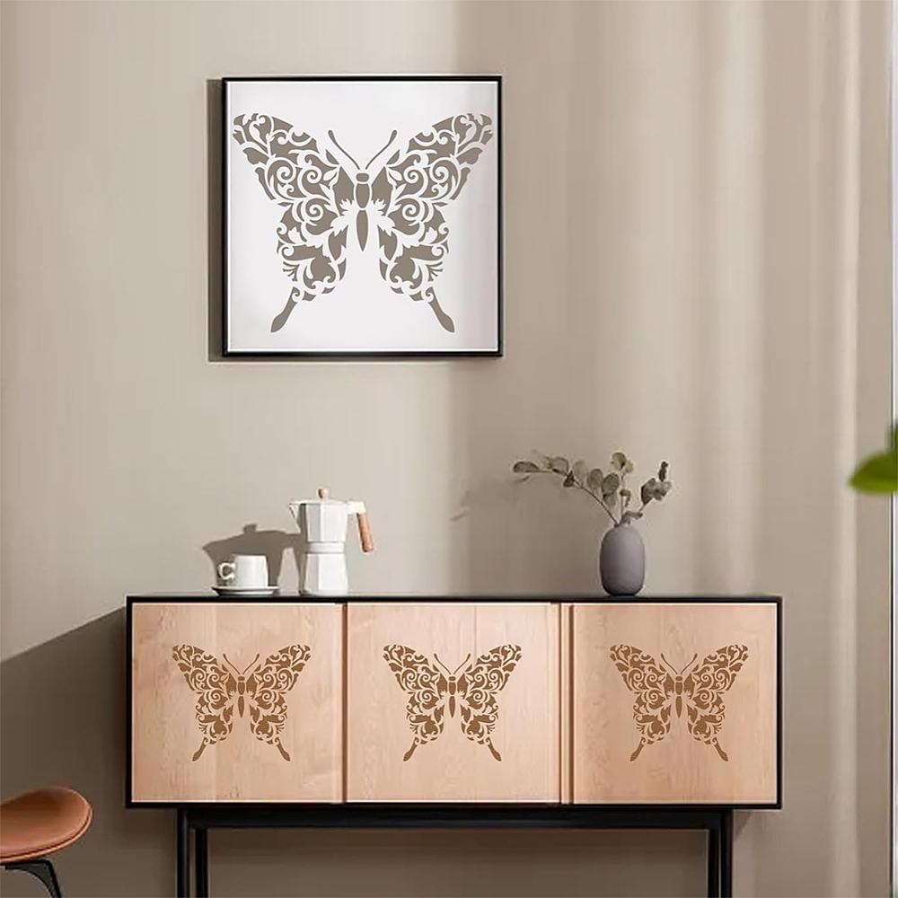 PET Hollow Out Drawing Painting Stencils, for DIY Scrapbook, Photo Album, Butterfly Farm, 300x300mm