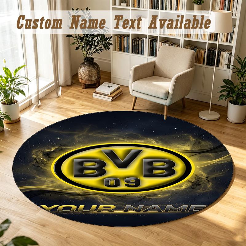 Round Rug Custom NameBorussia Dortmund Pattern Non Slip Carpet Home Floor Decor