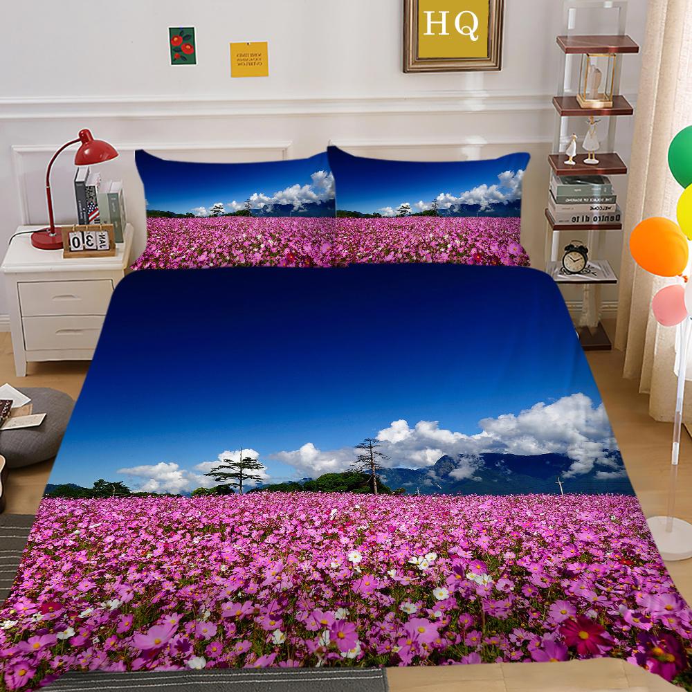 Постельное белье с 3D принтом цветов, двойной размер, комплект постельного белья из микрофибры, комплект постельного белья для девочек, модное домашнее постельное белье