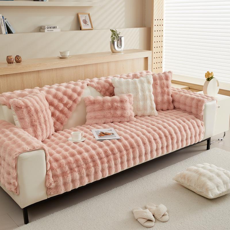 Плюшевая подушка для дивана с кроликом, Утолщенная кремовая ветрозащитная подушка для сиденья зимой, Нескользящий чехол принцессы, Чехол-полотенце из пузырчатого флиса