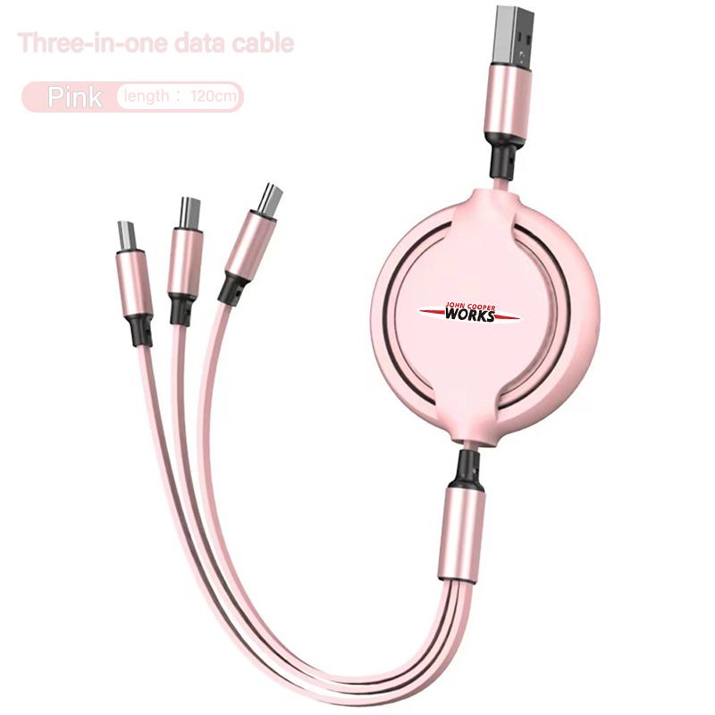 3 In 1 Retractable Data Cable USB Car Charger Head Auto Accessories For Mini Cooper One JCW F54 F55 F56 F57 F60 R50 R52 R55 R57 69sd