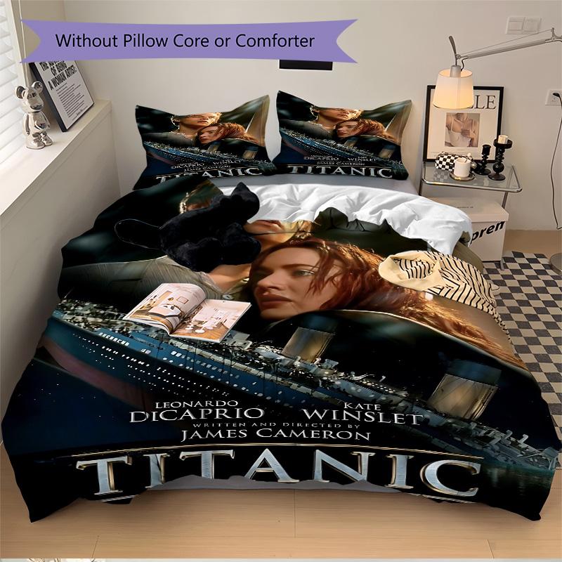 Titanic Movie Poster Print 3Pcs Bedding Set,Duvet Cover with 2 Bedro,Pillowcase Home Birthday Gift