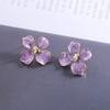 Elegant Purple Enamel Oil Flower Earrings for Women Trendy Single Layer Blooming Gardenia Flowers Stud Earrings Jewelry Gift