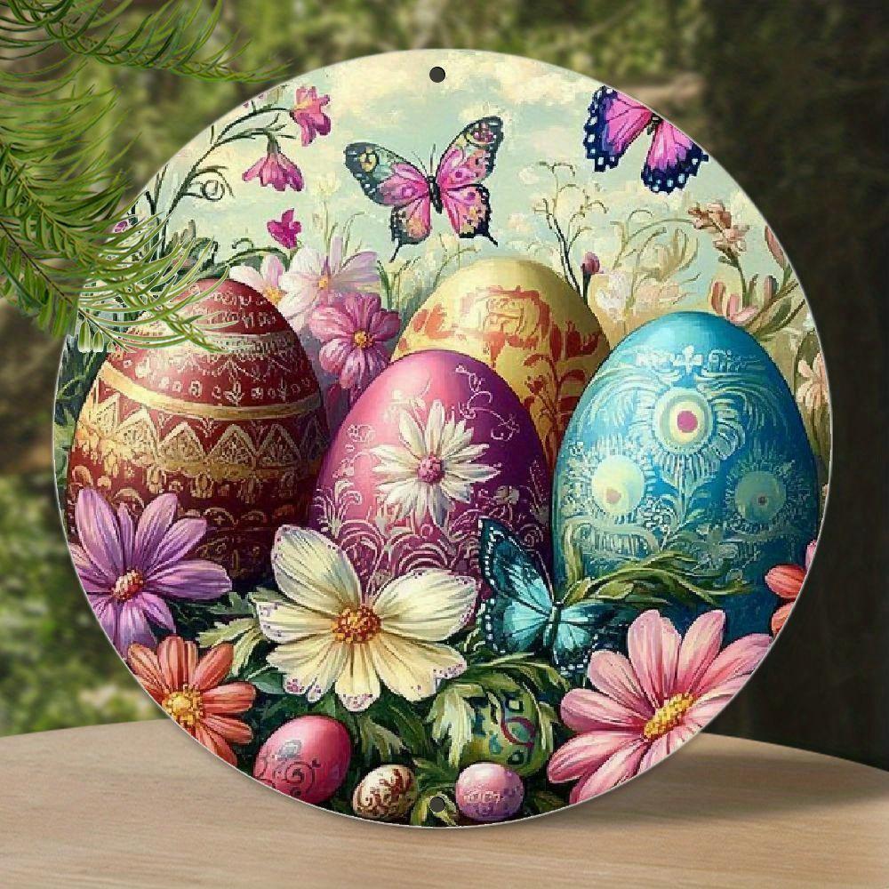 Vintage Easter Eggs Floral Metal Tin Sign Retro Spring Butterfly Wall Decor for Home