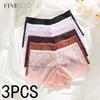 FINETOO 3pcs Women's Lace Floral Boyshort Sexy Hollow Out Underwear Low-Waist Breathable Panties Girls Soft Transparent Lingerie