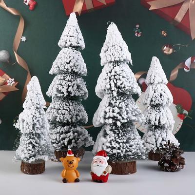 Tower Shaped Flocked Cedar Tree Stable Mini Christmas Tree Elegant Mini Snow Pine Tree  Hotel