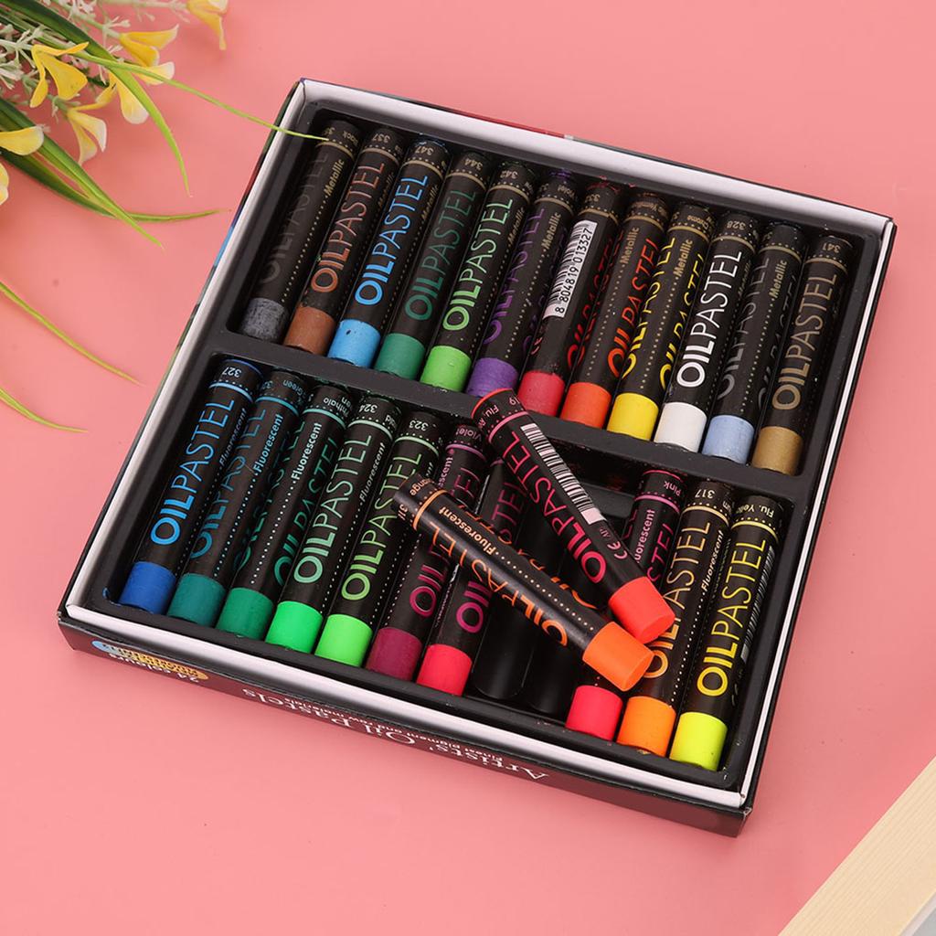 24 Oil Pastel Fluorescent Pcs Metallic Mixing Coloured Was Chalk Oil Painting Tool