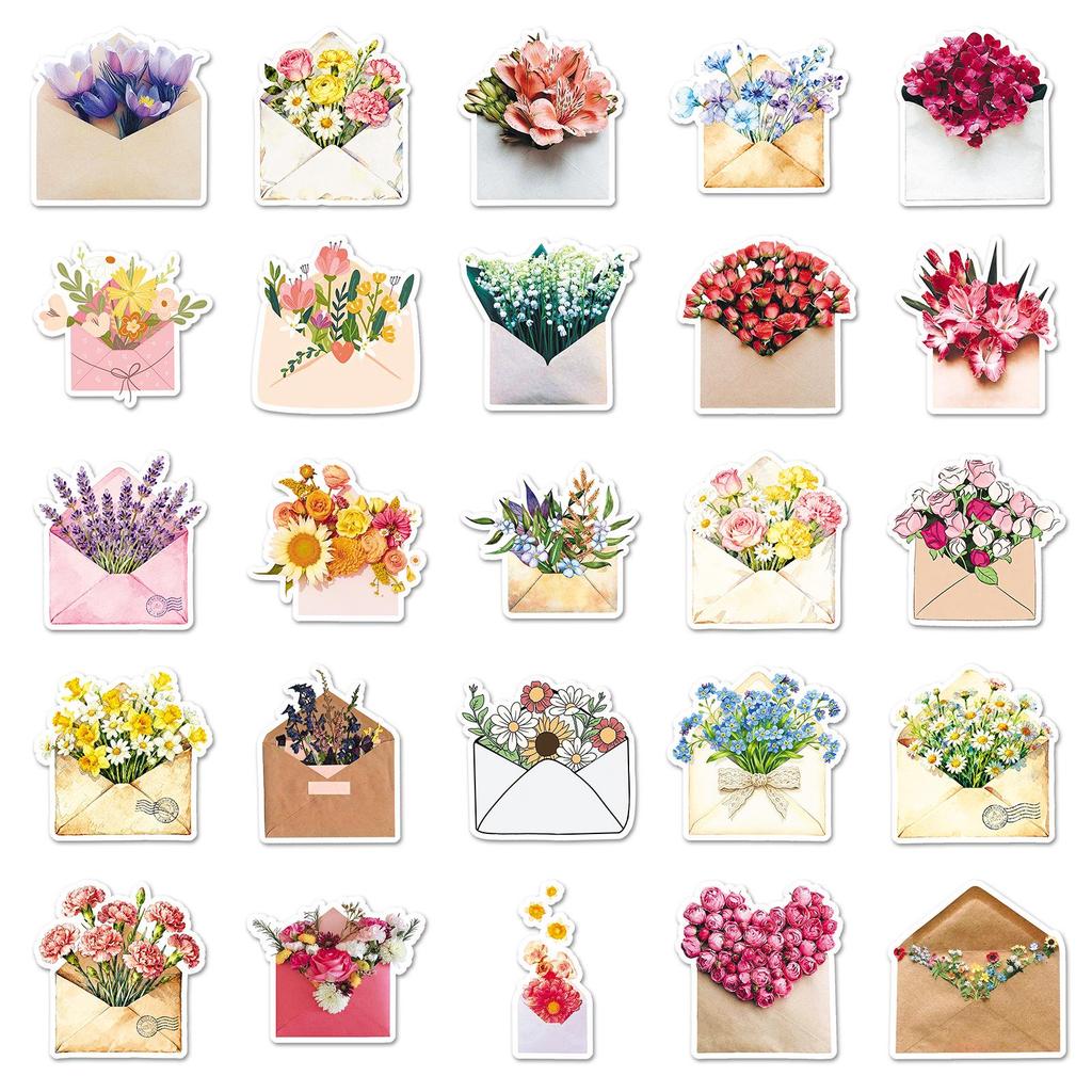 50 Sheets of Retro Flower Bouquet & Girly Stickers for Phone Case, DIY Journal, or Waterproof Storage Box Decoration