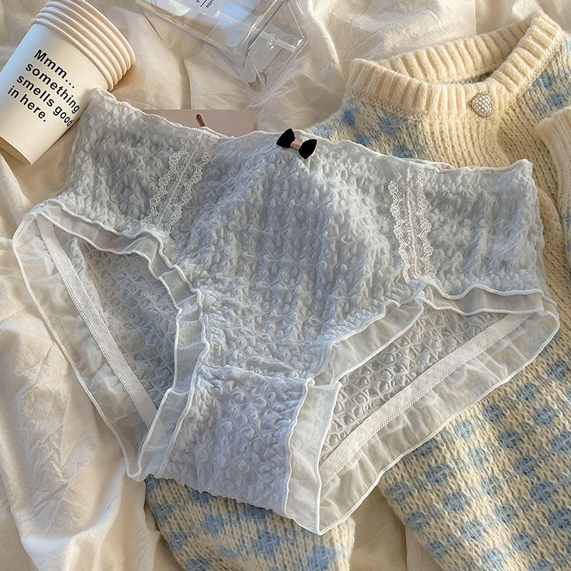 Plus Size Panties Cute Underwear Women's Panties Waist Lift Hip Sexy Breathable Bow Lace Triangle Briefs