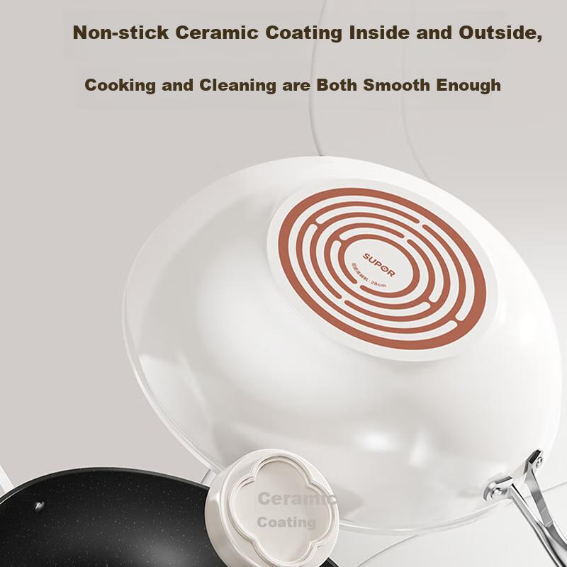 Non-Stick Wok with Baby-Grade Titanium Ceramic Coating, Frying Pan for Home Use, Flat Bottom Skillet Compatible with Induction And Gas Stoves, 32cm
