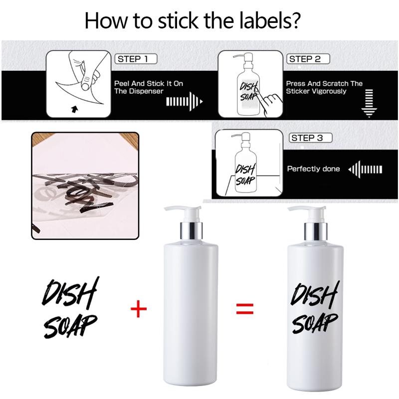 Многоразовая круглая бутылка с насосом, 500 мл, с водонепроницаемыми этикетками для кухни, ванной комнаты, бутылки для шампуня и кондиционера в отеле