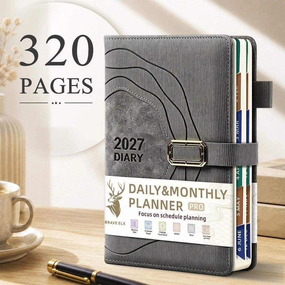 Hardcover Portable Daily Planner PU Leather Cover Agenda Planning Notebook Self-discipline