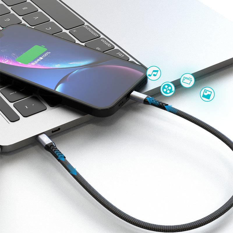 Flat cable short for iPhone USBC Lightning L10P PD 20W 23cm black