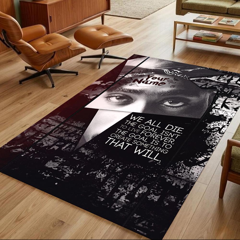 2pac Personalized Text Carpet Design for Foyer Playrooms Dormitory Balcony Anti-slip Rug Decorate Offices Birthday/Christmas Gift