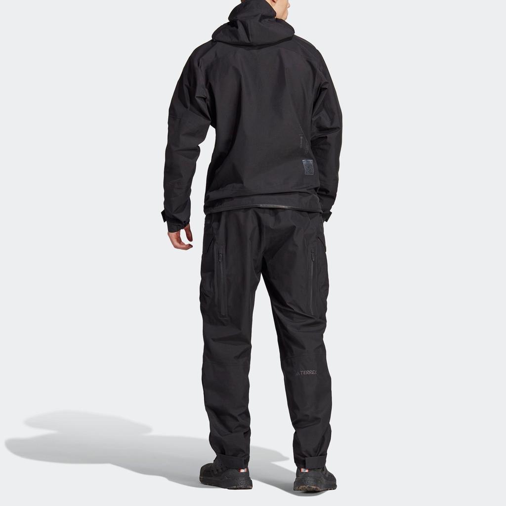 Adidas Костюм Xploric Parley Gore-Tex для активного отдыха, однотонный, с логотипом-буквой, водонепроницаемая куртка с капюшоном, брюки прямого кроя, мужской костюм, черный, HS0316