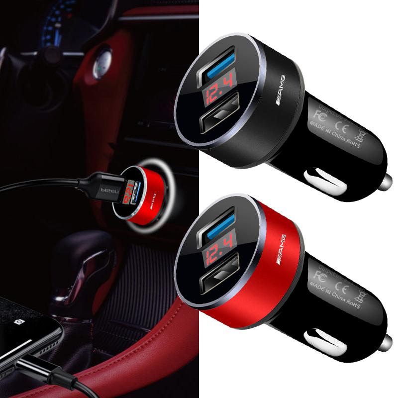 Автомобильное зарядное устройство с 2 USB-портами, быстрой зарядкой и цифровым дисплеем, автомобильные аксессуары для Mercedes-Benz AMG W166 W212 W204 C E ML GL GLK Class X166 X204