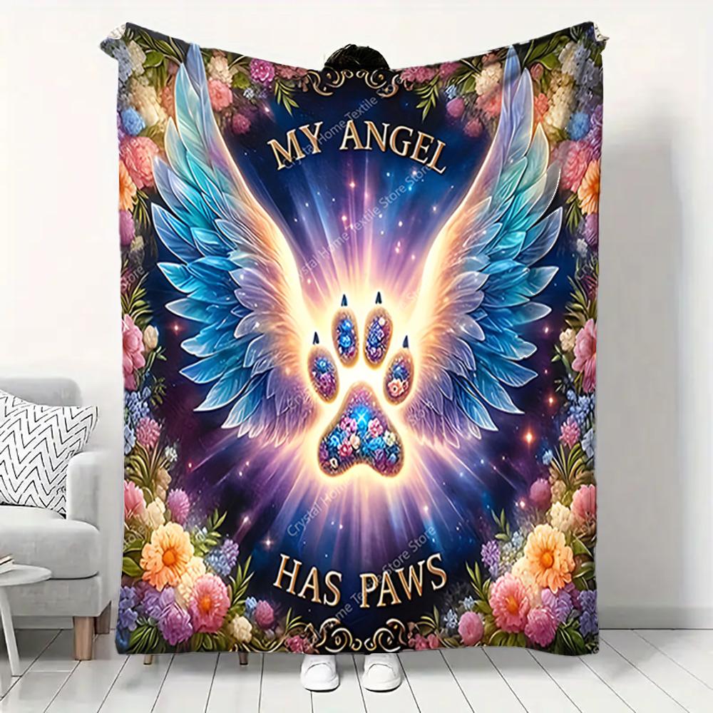 Angel Paw Pattern Print Flannel Blanket,Soft Warm Throw Blanket Nap Blanket For Couch Sofa Office Bed Camping Trave Blanket Gift