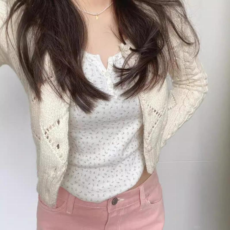 Чистое желание воротник-стойка мелкий цветочный на пуговицах плечо с длинным рукавом женский топ осенний облегающий и тонкий омолаживающий bm базовый