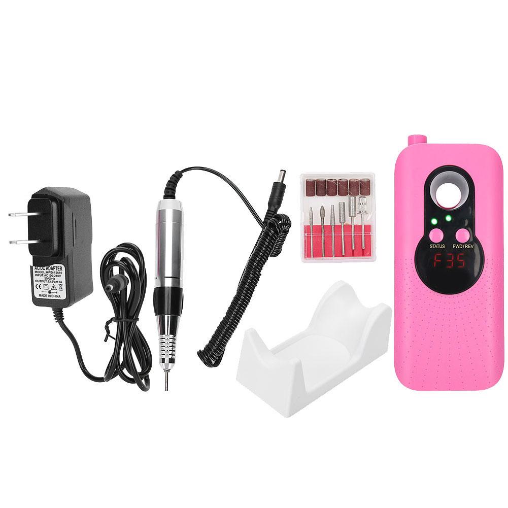 35000RPM Rechargeable Electric Nail Drill Machine Nail Grinding Polisher Red (110‑240V)US Plug