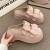 Fashion Bow Mid Heels Women Slippers Platform Mules Shoes Designer Suede Sandals 2025 Summer Fashion Shoes New Trends Casual Zapatillas