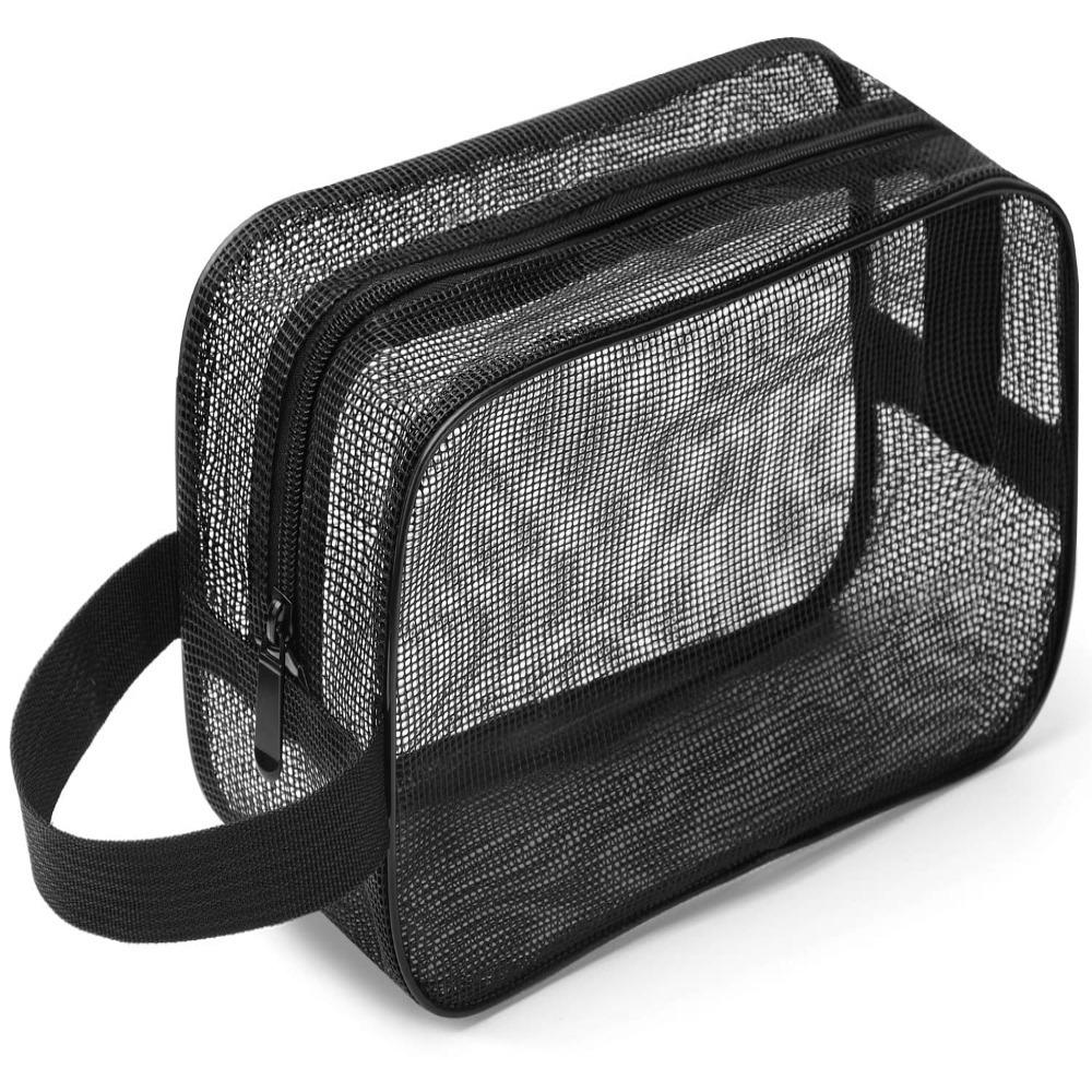 Portable Grey Blue Mesh Shower Bag Mesh Beach Makeup Handbag Leaking Water Foldable Gym Tote Bag Bathroom Shower Organizer